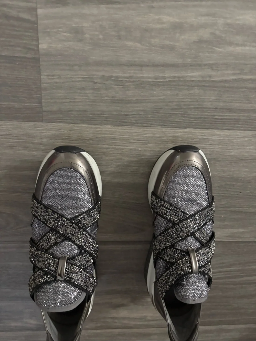Gianni Bini Silver Glitter Crisscross Slip-On Sneakers